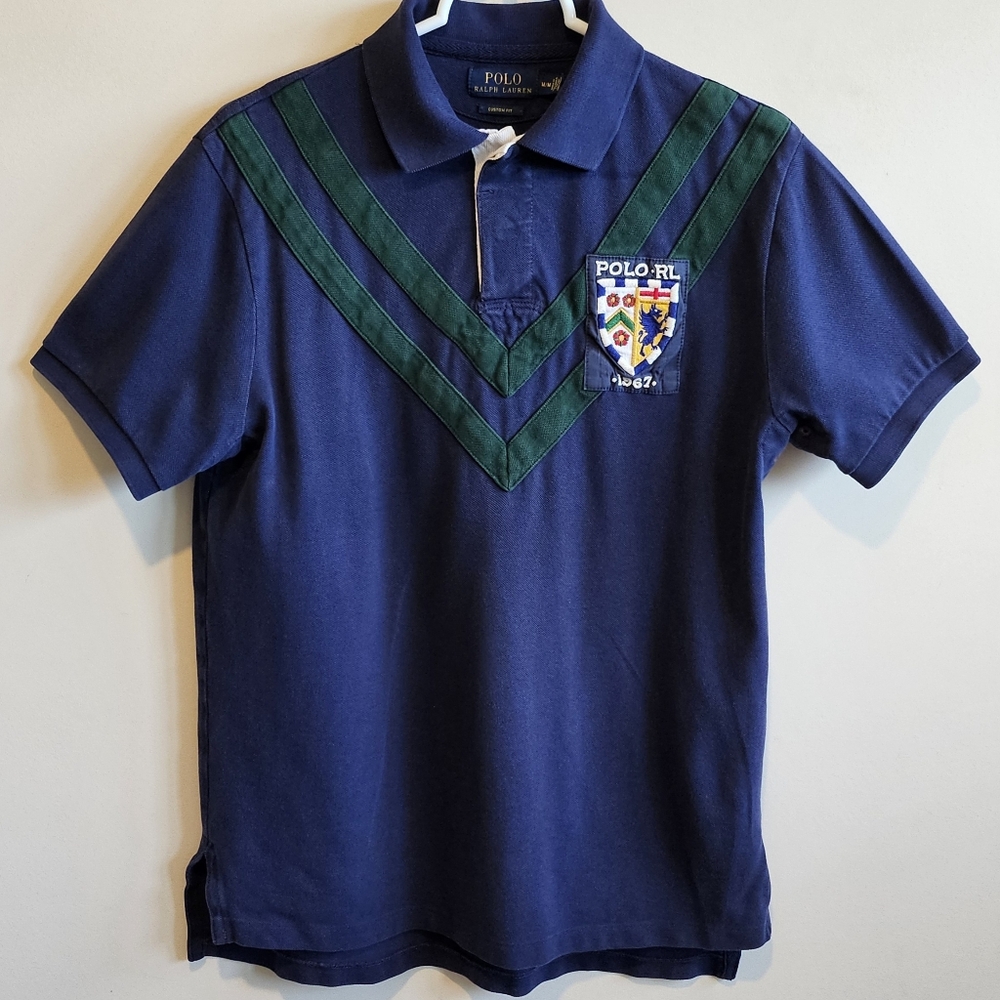 Polo Ralph Lauren Chevron Stripe Polo Rugby Shirt  1967 CREST #8 - Size Medium